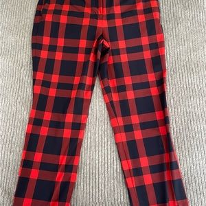 TORY BURCH Sport Pants Women Size 14 Red Blue Plaid Lightweight Chino Stretch.